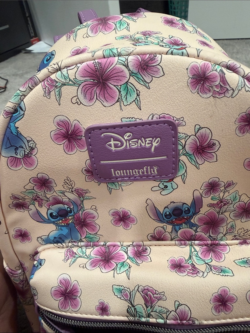 Disney Loungefly Cream and Purple Stitch Floral Mini Backpack - Picture 5 of 6